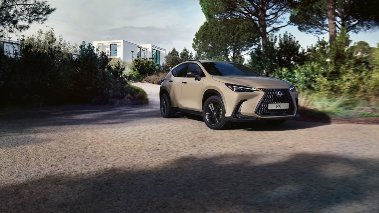 Lexus NX driving down a driveway